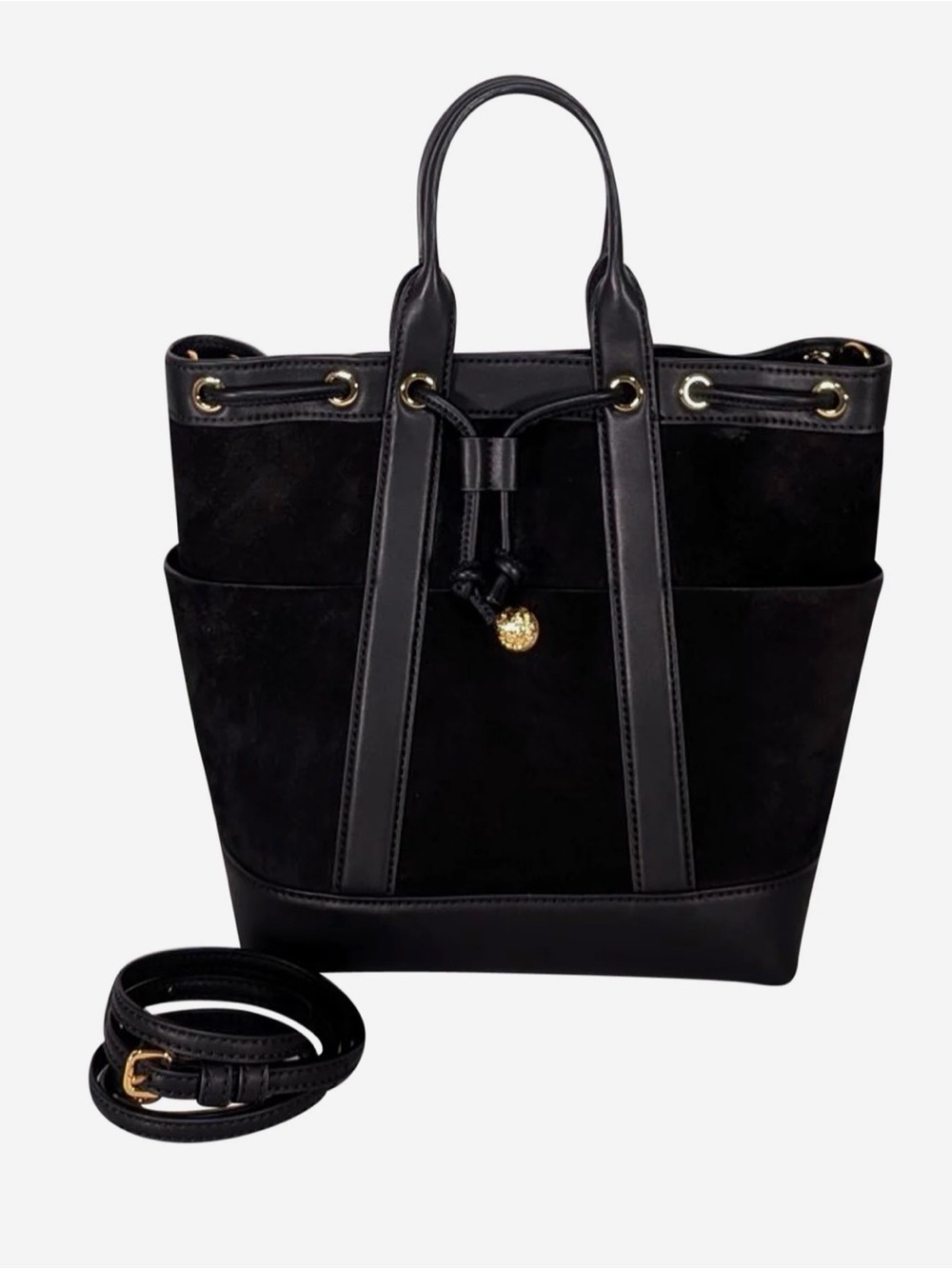 Classic Black Suede & Leather Tote Bag - Black